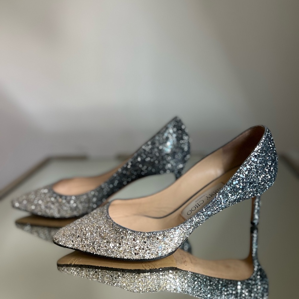 EUC JIMMY CHOO Romy 60 silver blue glitter pumps 36 $750 - Picture 4 of 13